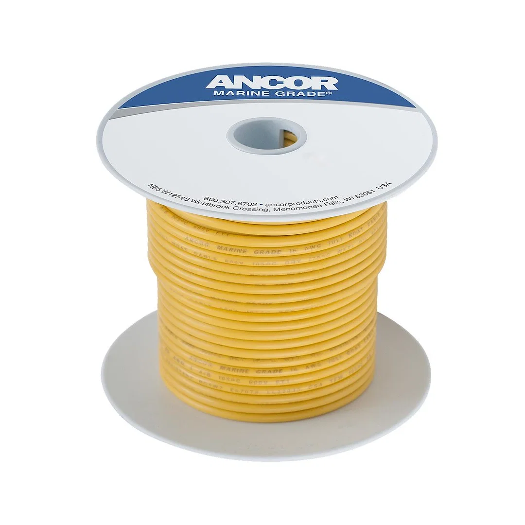 107010 – ANCOR Primary Wire, Stranded Conductor 12 Gauge Yellow 100 Foot Spool Tinned Copper Conductor/ PVC Insulatio...